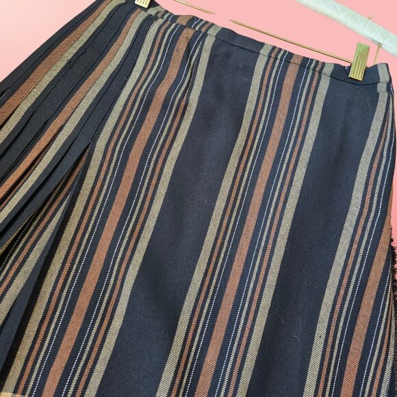 Vintage 70s Wool Pleated Plaid Skirt Size S Brown Black Kilt Midi Length - Picture 5 of 8